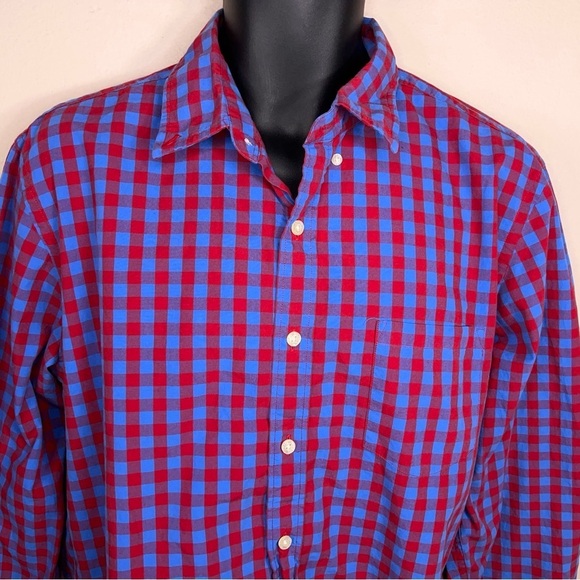 Large J Crew Mens Plaid Shirt Blue Red Cotton Button Front Long Sleeve Preppy - Picture 4 of 13